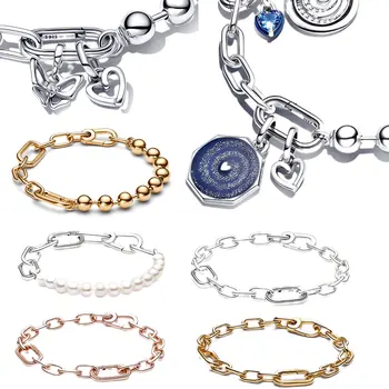 Новый браслет из Стерлингового Серебра 925 пробы, браслет-цепочка из бисера, браслет Fit Orinigal Me, подвески, женские ювелирные изделия, модный подарок для девочки