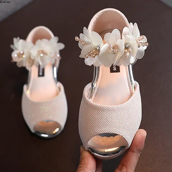 Обувь с цветочным узором для девочек, свадебное платье с цветочным узором на низком каблуке, туфли-лодочки для принцессы для малышей