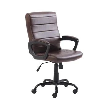Офисное кресло Офисное кресло коричневого цвета из натуральной кожи со средней спинкой Офисное кресло менеджера с подлокотниками Мебель