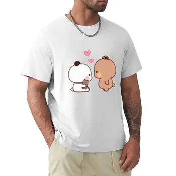 Пара футболок с пандой и медведем-домовым, футболки для мальчиков, белые мужские футболки с рисунком, большие и высокие