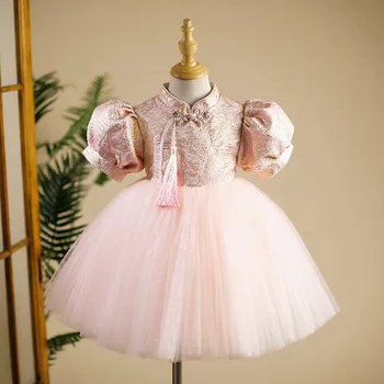 Платье для девочек на 1-й день рождения в китайском стиле, детский костюм Тан, Детское платье принцессы с цветочным рисунком, детская новогодняя одежда, праздничная одежда 1 4 6
