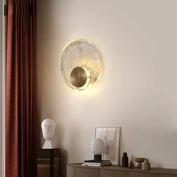 Полностью медная прикроватная тумбочка для спальни, настенный светильник для гостиной, диван, простой фон, хрустальный настенный светильник, дизайнерские креативные лампы