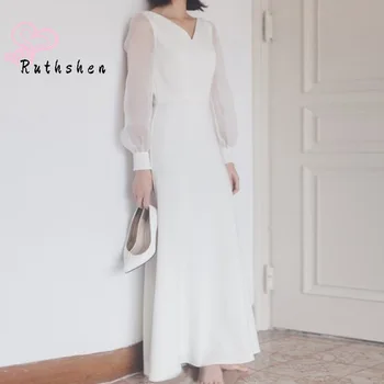 Простые свадебные платья в Корейском стиле Бохо 2023 для женщин с длинными рукавами и V-образным вырезом 원피스 웨딩드레스 Elegant Bride Vestidos Novia