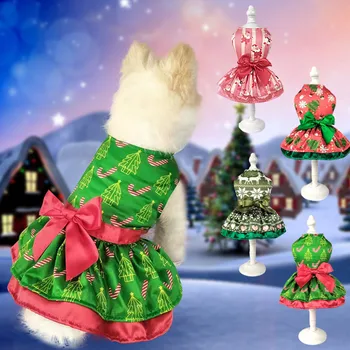 Рождественская одежда для собак Зимние Платья для домашних животных Красная юбка Домашние Животные Кошка Теплое платье Юбка с бантом Хэллоуин Косплей Зоотовары Костюм Собаки