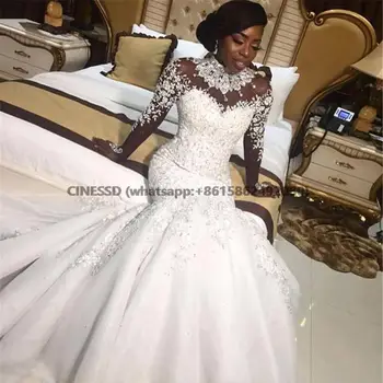 Роскошные свадебные платья с кристаллами в Африканском стиле Русалки 2020, расшитое бисером платье невесты на молнии с длинным рукавом, Vestido De Noiva