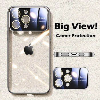 Роскошный прозрачный чехол Big Vision с покрытием для iPhone 14 Plus 13 12 11 Pro Max, стеклянная защита камеры, ультратонкий жесткий чехол для ПК