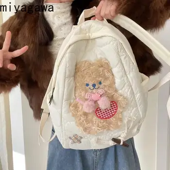 Рюкзак Miyagawa с большой вместимостью, милый медвежонок, осенне-зимние плюшевые рюкзаки для девочек, модные сумки для книг Spicy Girl Y2k