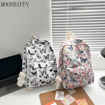 Рюкзак с рисунком бабочки, корейская версия, школьные сумки для студентов университетов, нейлоновая сумка для девочек без подвески, дорожная сумка, Переносная