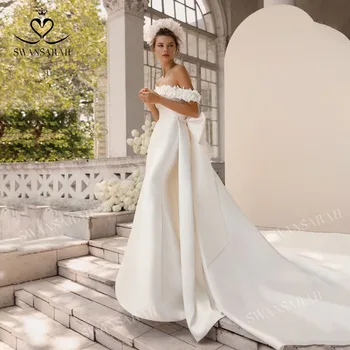 Свадебное платье с открытыми плечами 2024 Русалка со съемным шлейфом Платье невесты Princess SwanSarah L160 Плюс размер Vestido De Novia