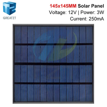 Солнечная панель TZT 12V 250mA 3W поликристаллическая 145 * 145 мм Мини-солнечная система Sunpower DIY для зарядного устройства сотового телефона
