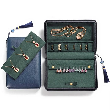 Сумка-органайзер для украшений для колец, браслетов, серег, ожерелий, подарок для женщин и девочек с зеркалом и роскошной металлической фурнитурой, 2 слоя