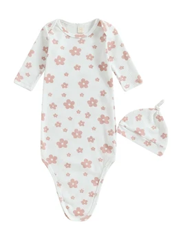 Унисекс для младенцев с подходящей шляпой, Уютный комплект пижам с длинными рукавами для новорожденных, Детское одеяло, спальный мешок на 0-6 месяцев