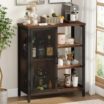 Фермерский кофейный барный шкаф для дома, промышленный буфет для кухни и столовой, небольшое хранилище из дерева и металла