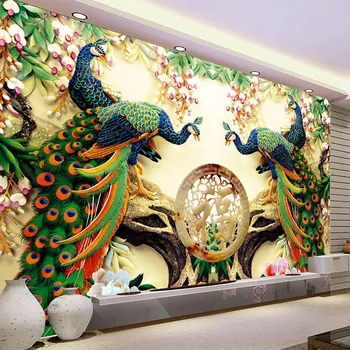 Фотообои Европейский стиль Цветы Павлина 3D Фреска Обои для гостиной ТВ Фон Обои Классический декор интерьера