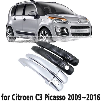 Черная ручка из углеродного волокна Или хромированная отделка боковой двери для Citroen C3 Picasso 2009 ~ 2016 Автомобильные аксессуары 2010 2011 2012