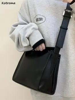 Черные женские сумки через плечо, универсальные, простые, ретро-сумки через плечо из искусственной кожи большой вместимости, повседневные сумки, студенческие повседневные сумки, модные