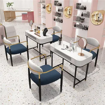 Японские Простые маникюрные столы, салонная мебель, Роскошный маникюрный стол и стул в скандинавском стиле с выдвижным ящиком, Одиночный маникюрный стол